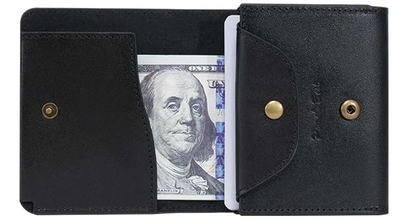 Pomelo Best Portable Men's Bifold Small Vintage Genuine Fine Grain Leather Wallet with Coin Compartment Press Stud Gift for Men