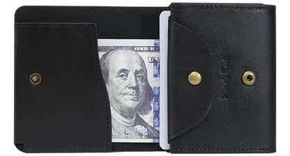 Pomelo Best Portable Men's Bifold Small Vintage Genuine Fine Grain Leather Wallet with Coin Compartment Press Stud Gift for Men
