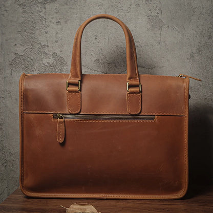 NUKA Men's Executive Briefcase High Quality Real Leather Business Handbag Retro Original Cowhide Shoulder Bag For 15 Inch Laptop