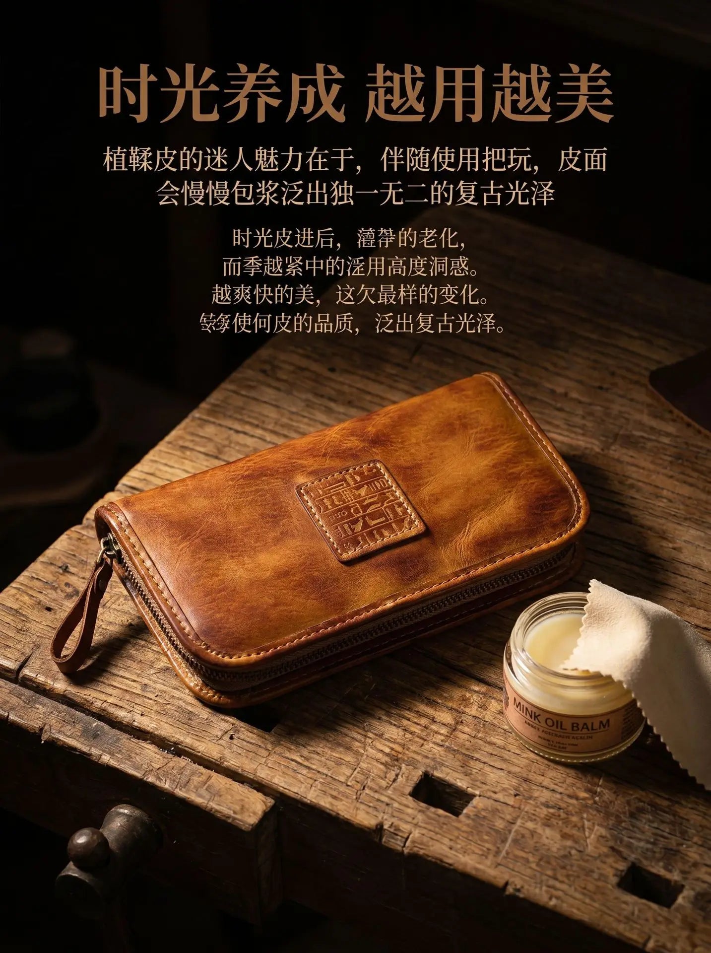 YETTIES Men's Vegetable Tanned Leather Long Clutch Wallet Large Capacity Multi-Function Document Vintage Business Handheld Purse