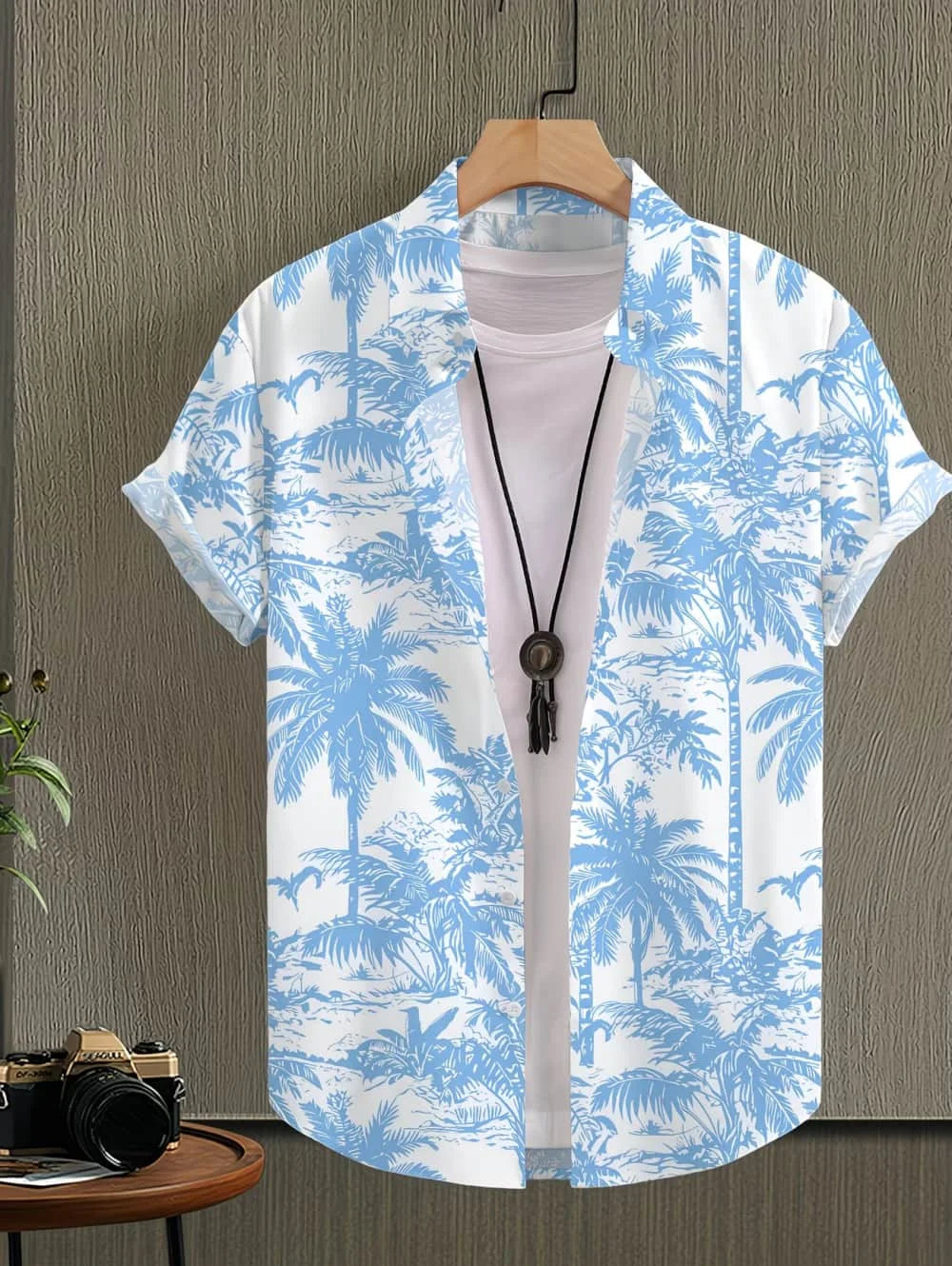 Men's Coconut Tree Graphic Print Short Sleeve Lapel Shirt Tops Men's Casual Button-Down Shirts for Summer Daily Wear Men Clothes