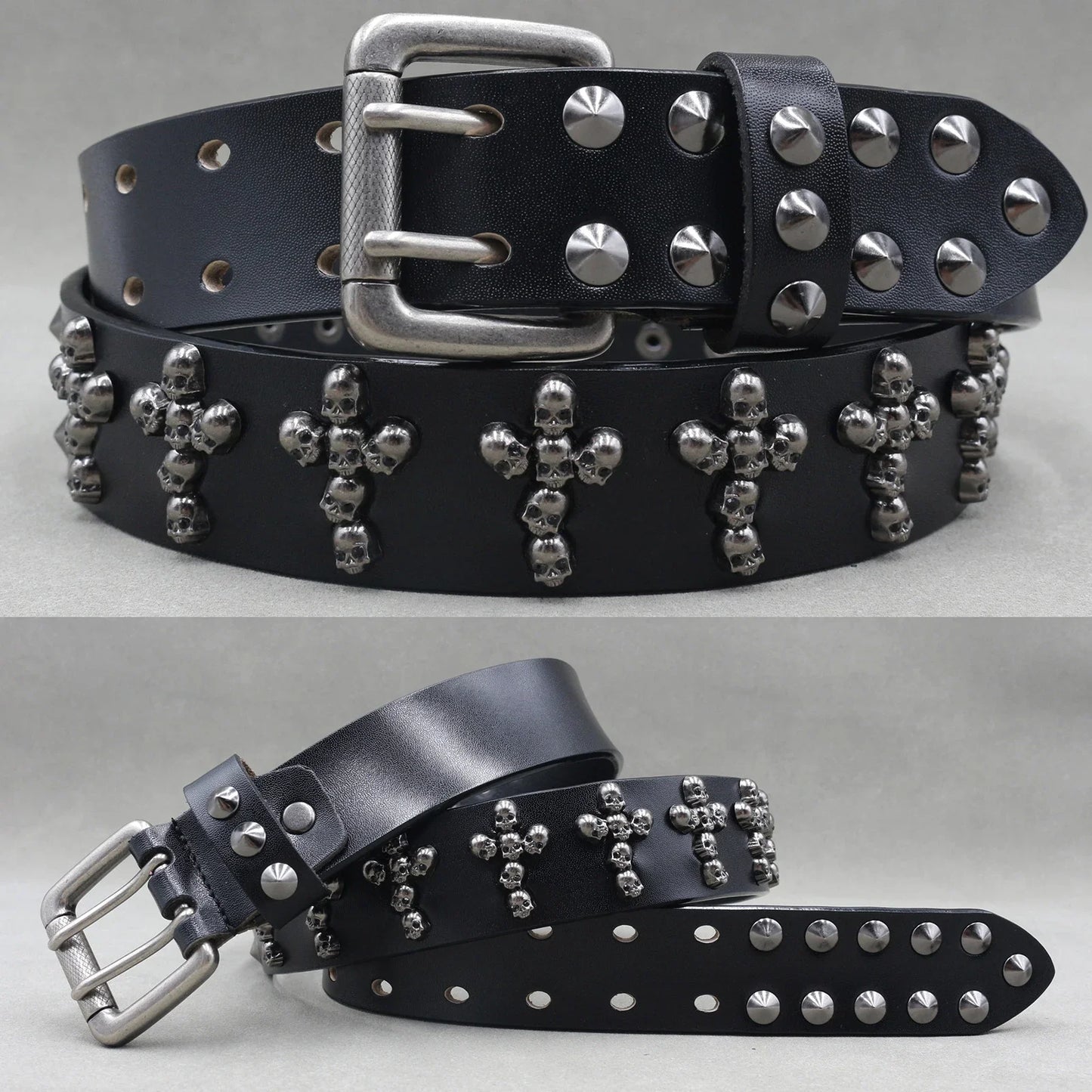 Designer Brand Belt Men Rivet Real Leather Pin Belt Male Black Rock Genuine Leather Cowhide Luxury Punk Belt Jeans
