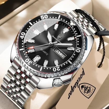 POEDAGAR Luxury Quartz Men Clock Waterproof Luminous Business Man Wristwatch Stainless Steel Date Week Sport Men's Watches Reloj