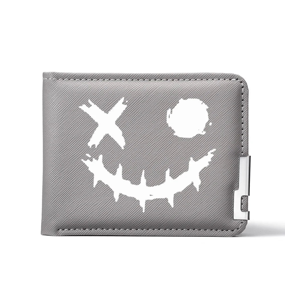 Cartoon Printed PU Leather Men's Wallet with Multiple Card Slots Slim Funny Expression Design Fashionable Compact Wallet