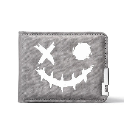 Cartoon Printed PU Leather Men's Wallet with Multiple Card Slots Slim Funny Expression Design Fashionable Compact Wallet