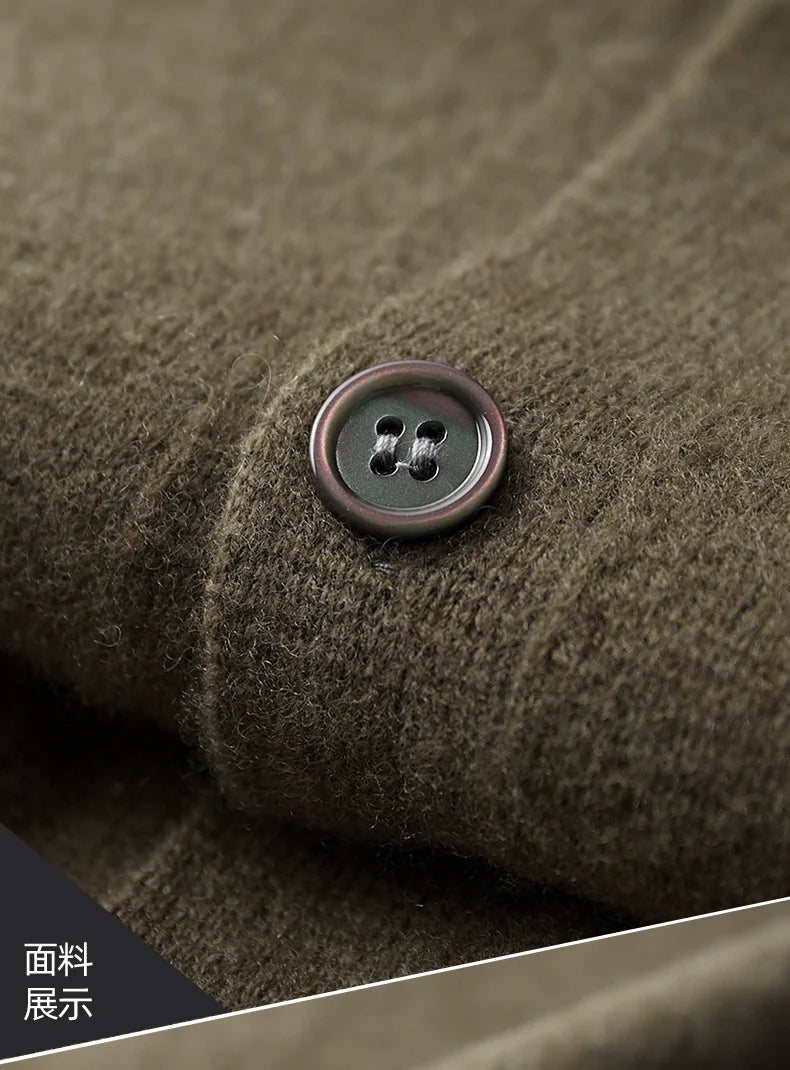 Autumn And Winter 100% Cashmere Cardigan Men's POLO Collar Coat Knitted Baseball Uniform Jacket Bottoming Wool Sweater