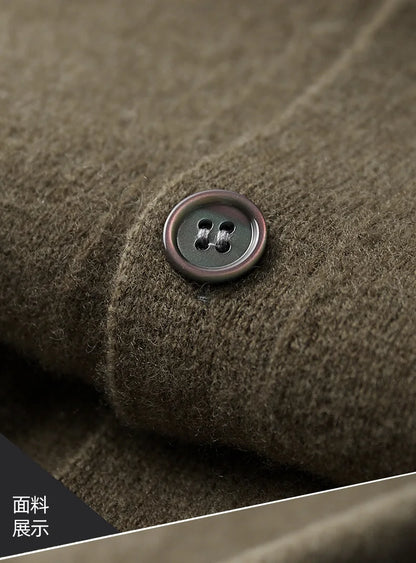 Autumn And Winter 100% Cashmere Cardigan Men's POLO Collar Coat Knitted Baseball Uniform Jacket Bottoming Wool Sweater