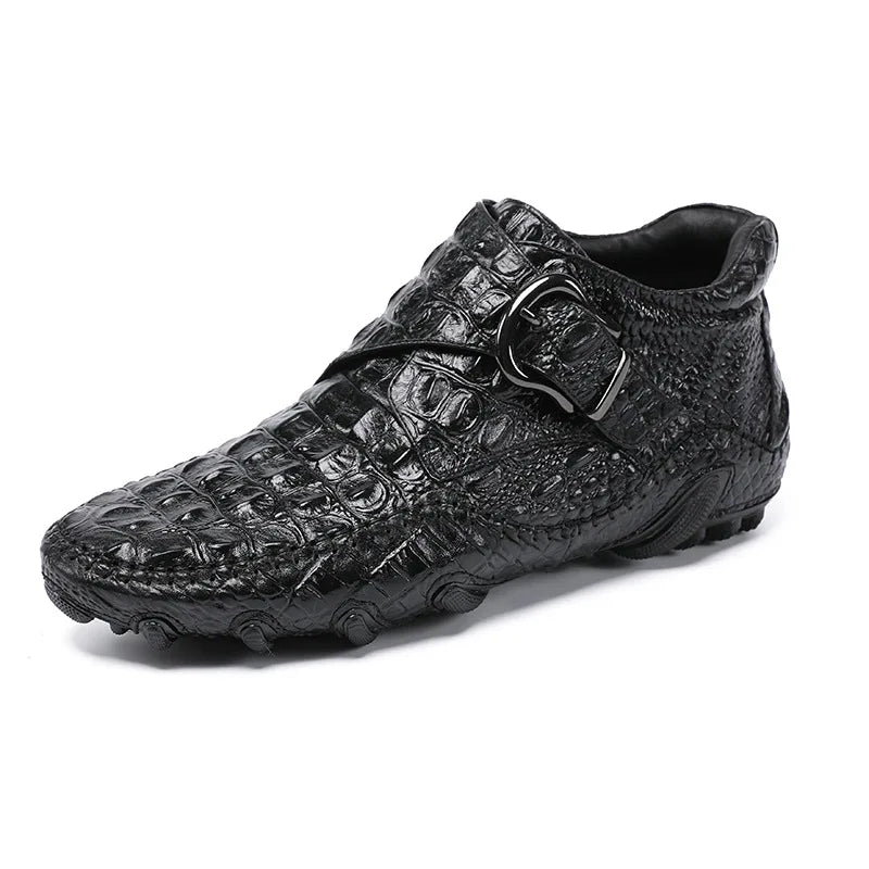 Famous Luxury Ankle Boots Mens Shoes Genuine Leather Shoes Loafer Cow Leather Crocodile Pattern Hasp Casual Shoes