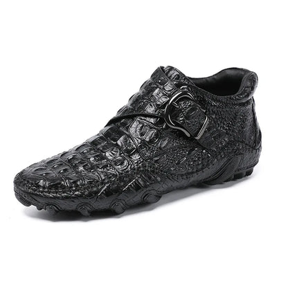 Famous Luxury Ankle Boots Mens Shoes Genuine Leather Shoes Loafer Cow Leather Crocodile Pattern Hasp Casual Shoes