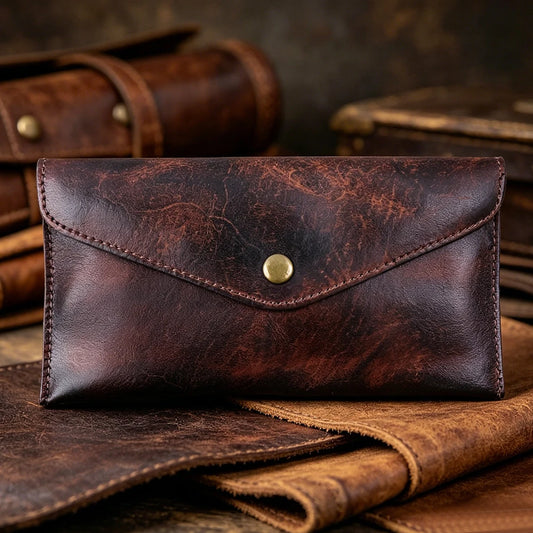 Genuine Leather Men Handmade Wallet High Quality Retro Handbag Simple Phone Pocket Card Bag Big Capacity Male Purses