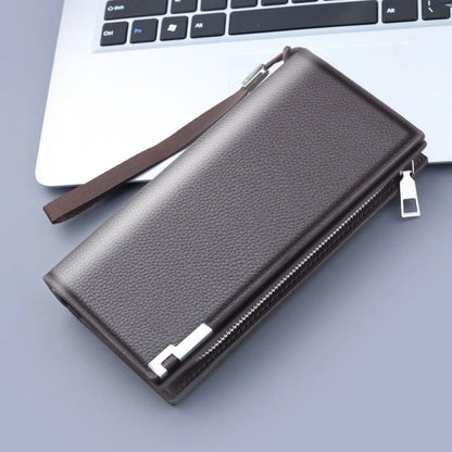 Long Clutch Men PU Material Zipper Hasp Cell Phone Bag Card Holder Coin Pocket Large Capacity Multifunctional Handbag Business