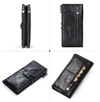 CONTACT'S Men Clutch Wallet Genuine Leather Long Wallet Hasp Card Holder Vintage Male Zipper Coin Purse Money Clip Women Purse