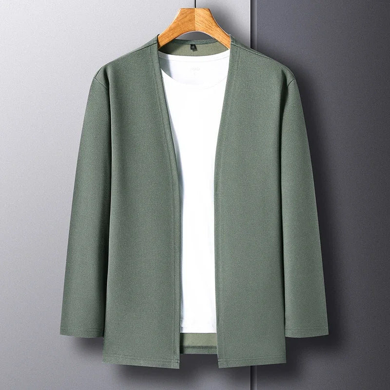 New Men's Casual Solid Color Long Sleeved Cardigan Cloak Spring and Autumn Fashionable Comfortable Top