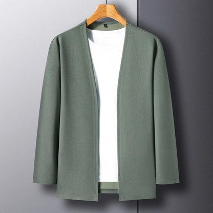 New Men's Casual Solid Color Long Sleeved Cardigan Cloak Spring and Autumn Fashionable Comfortable Top