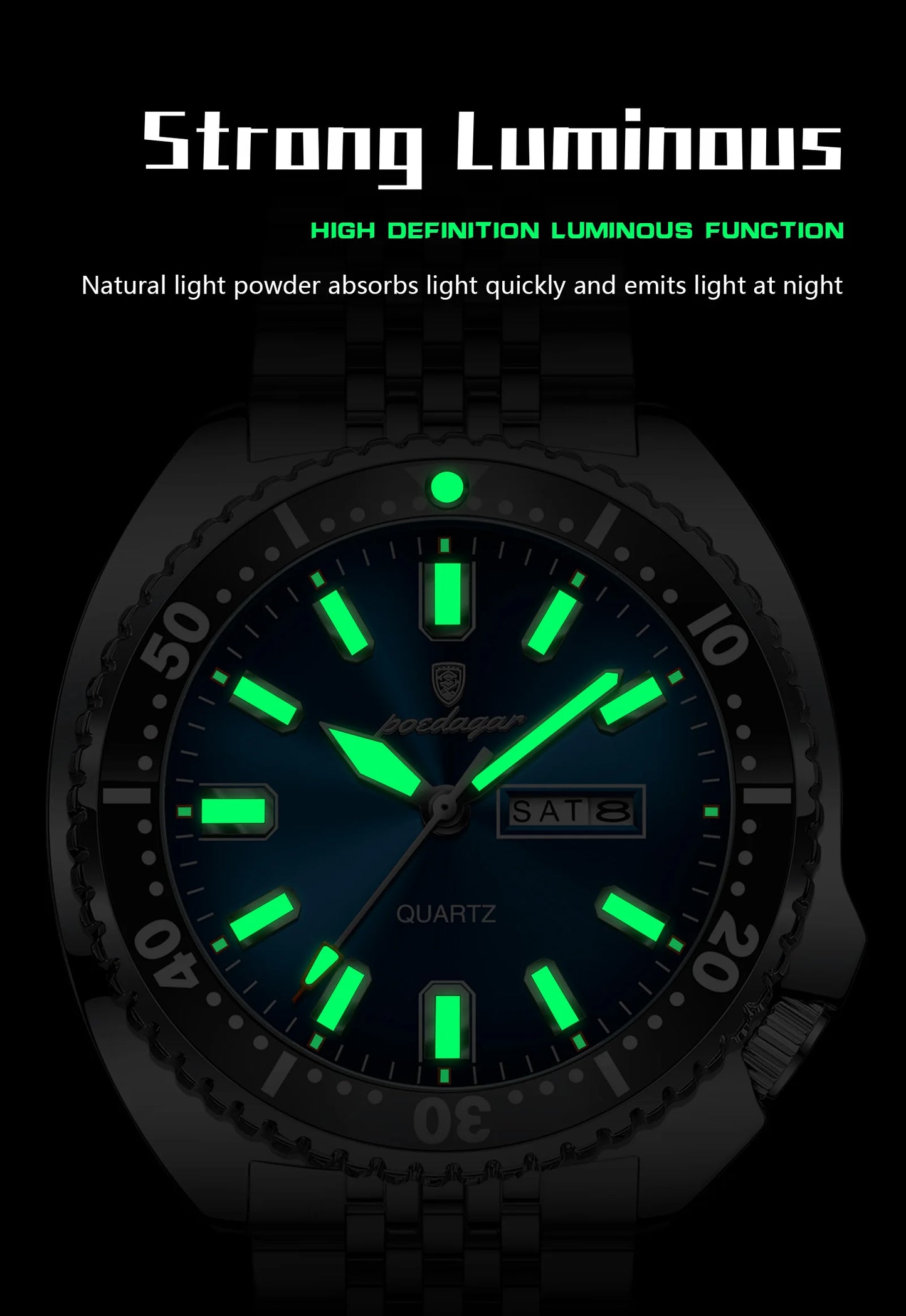 POEDAGAR Luxury Quartz Men Clock Waterproof Luminous Business Man Wristwatch Stainless Steel Date Week Sport Men's Watches Reloj