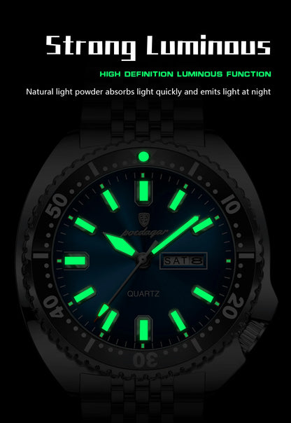 POEDAGAR Luxury Quartz Men Clock Waterproof Luminous Business Man Wristwatch Stainless Steel Date Week Sport Men's Watches Reloj