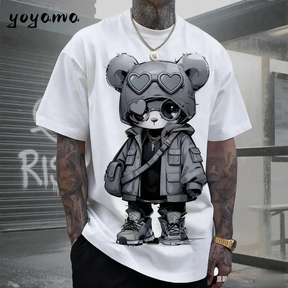 Men's T-Shirts Hip Hop Bear Pattern 3D Print Men's Clothing Summer New Streetwear Oversized Unisex T-Shirt Harajuku Men Clothes