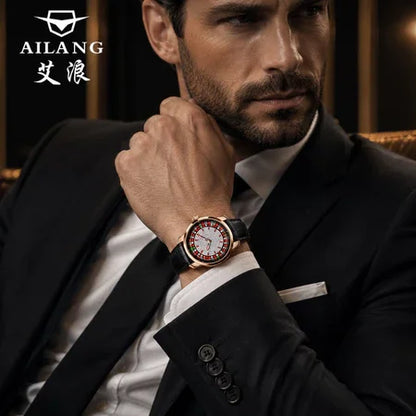 AILANG Fashionable and Noble Red Top Men Mechanical Watch Button Gambling Table Game Roulette Watches Pointer Sapphire Watch