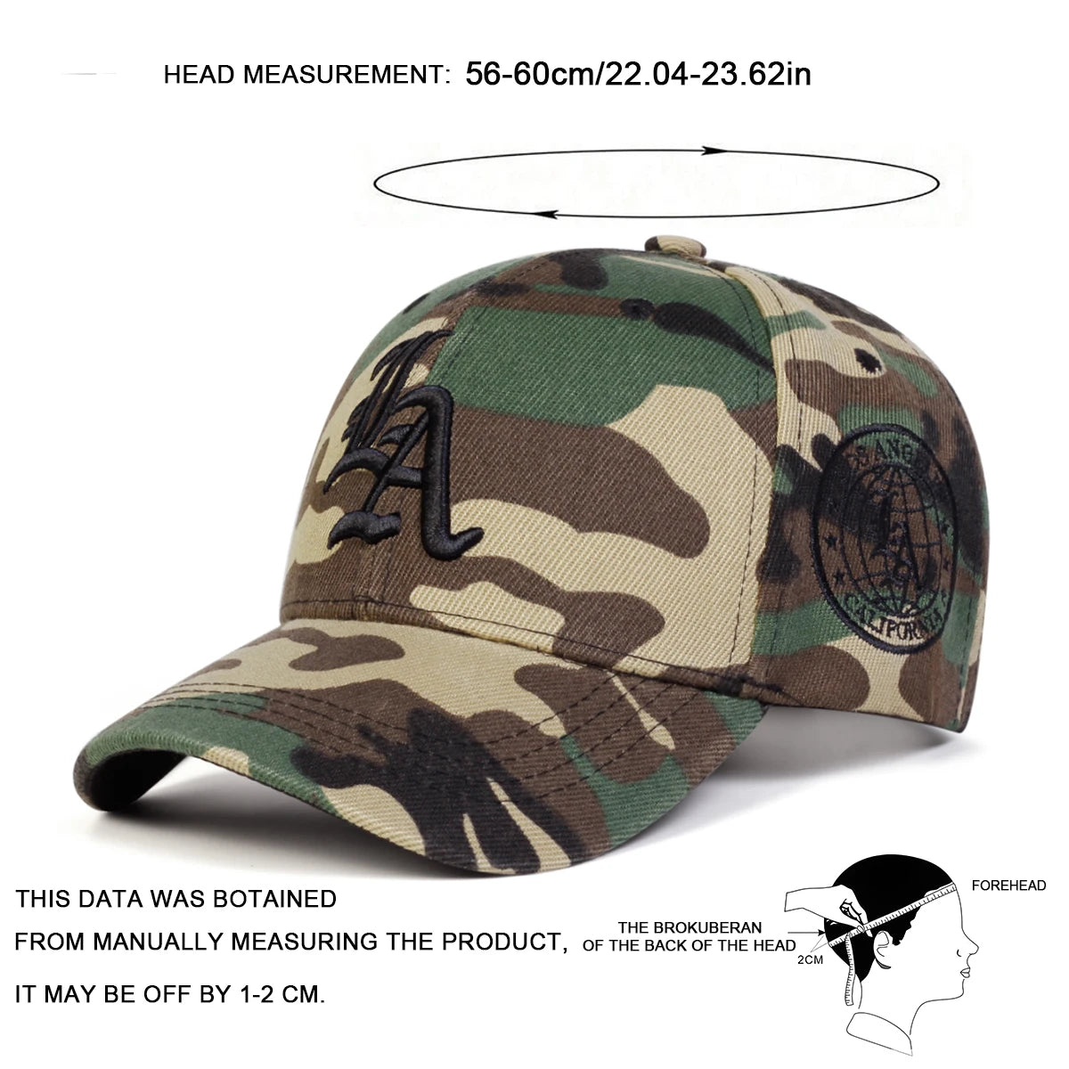 Unisex Gothic LA Embroidery Camouflage Baseball Caps Spring Autumn Outdoor Adjustable Casual Hats Sunscreen Hat Sports Cap