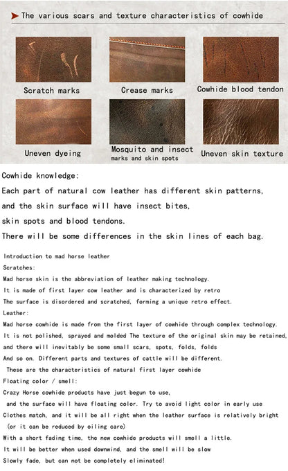 Crazy Horse Leather Retro Men's Horizontal Handbag Genuine Leather Niche Single Shoulder Cross Shoulder Large Capacity Briefcase