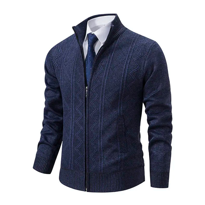 High-quality men's fashionable, cool, versatile, trendy business casual, fleece and thickened cardigan, knitted sweater, men's j