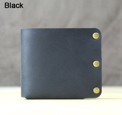 Fashion PUNK Handmade Crazy Horse Genuine Leather Wallet Men Money clip Short Wallet Bag Stud male Purse Card Holder Wallet