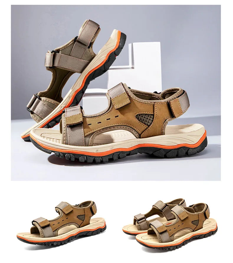 Brand Summer Men's Sandals Genuine Leather Men Slippers Gladiator Men Beach Sandals Soft Comfortable Outdoors Wading Shoes 38-47
