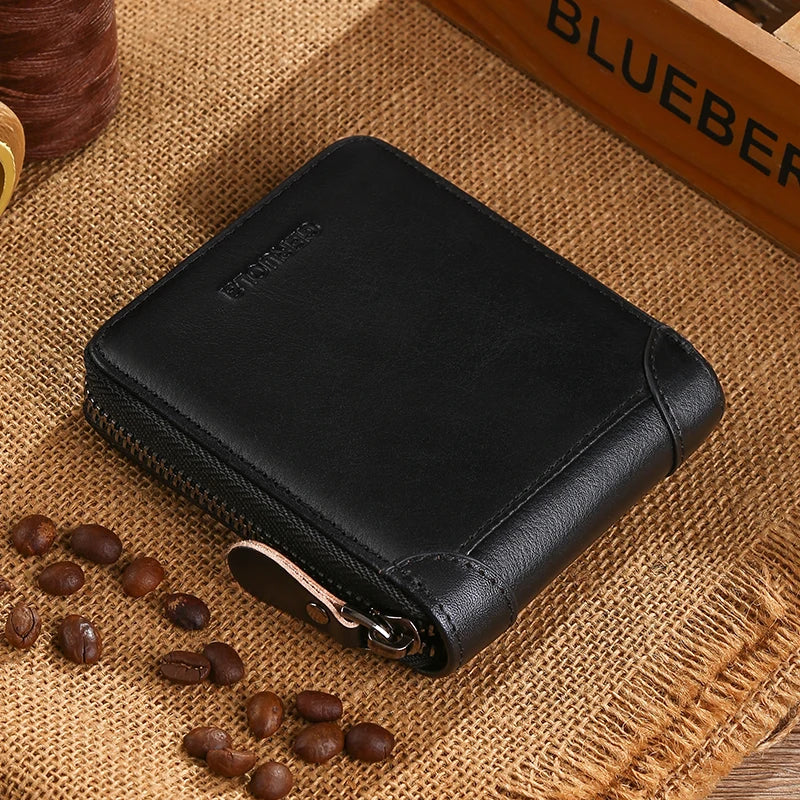 Wallet for men genuine leather zipper wallet, change card bag, all-in-one wallet, trendy short clip for men
