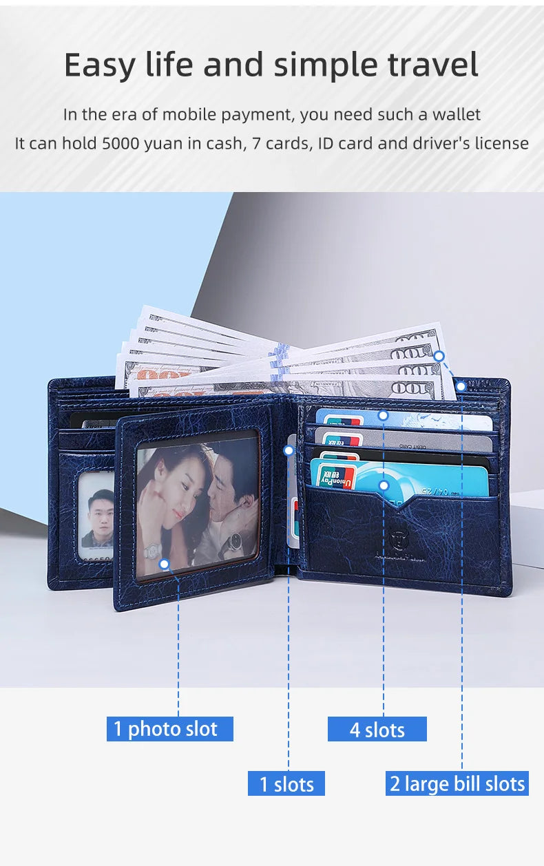 BULLCAPTAIN New Men's Leather Wallet RFID Function Fashion Business Multi-Card Men's Wallet Clip QB026