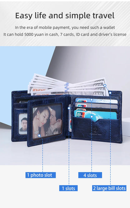 BULLCAPTAIN New Men's Leather Wallet RFID Function Fashion Business Multi-Card Men's Wallet Clip QB026