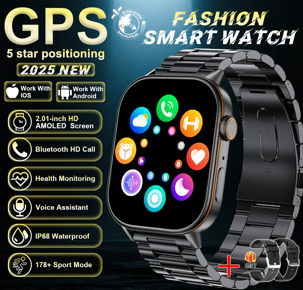 New For Android iOS Outdoor GPS SmartWatch Men 2.01" HD AMOLED Compass 420mAh 178+Sport Mode Waterproof Bracelet Smartwatch 2026