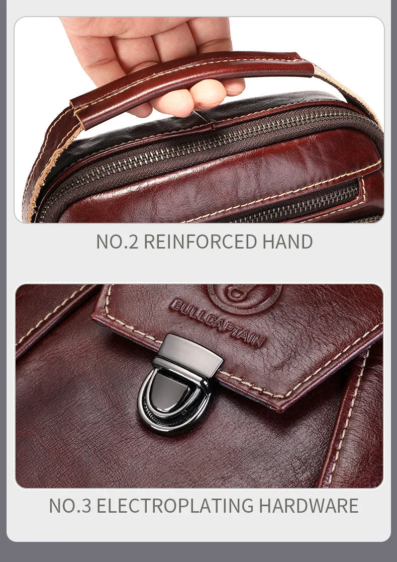BULLCAPTAIN  Genuine Leather Men's Bag Single Crossbody Bag Shoulder Bag Men's Messenger Bag