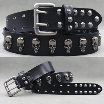 Metal Rivet Cowboy Belt Genuine Leather Cowskin Men Belt Punk Rivet Jeans Belts For Men Ceinture Homme Cinturones Hombre