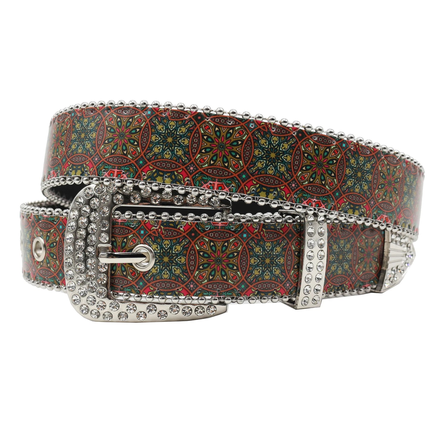 Rhinestone belt B&B style blue print pattern Women's Jeans Rhinestone Belt Men's Belt Western Denim Leather HipHop Rock