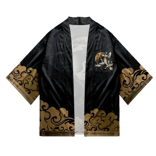 Japanese Style Cosplay Shirt 3D Crane Print For Men Women Traditional Samurai Kimono Haori Japanese Beach Yukata