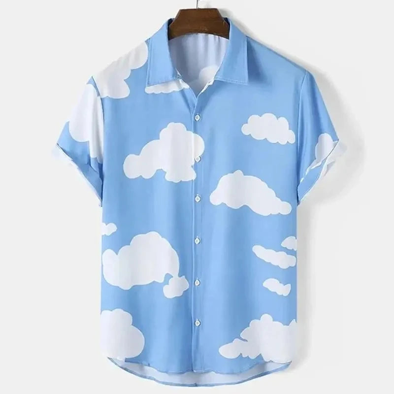 New 3D Oversized Geometric Print Hawaiian Shirt Summer Beach Casual Men's Short-sleeved Top Comfortable Chinese Style