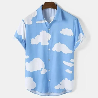 New 3D Oversized Geometric Print Hawaiian Shirt Summer Beach Casual Men's Short-sleeved Top Comfortable Chinese Style