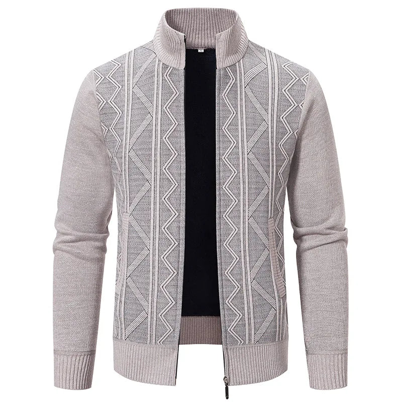 High-quality men's fashionable, cool, versatile, trendy business casual, fleece and thickened cardigan, knitted sweater, men's j