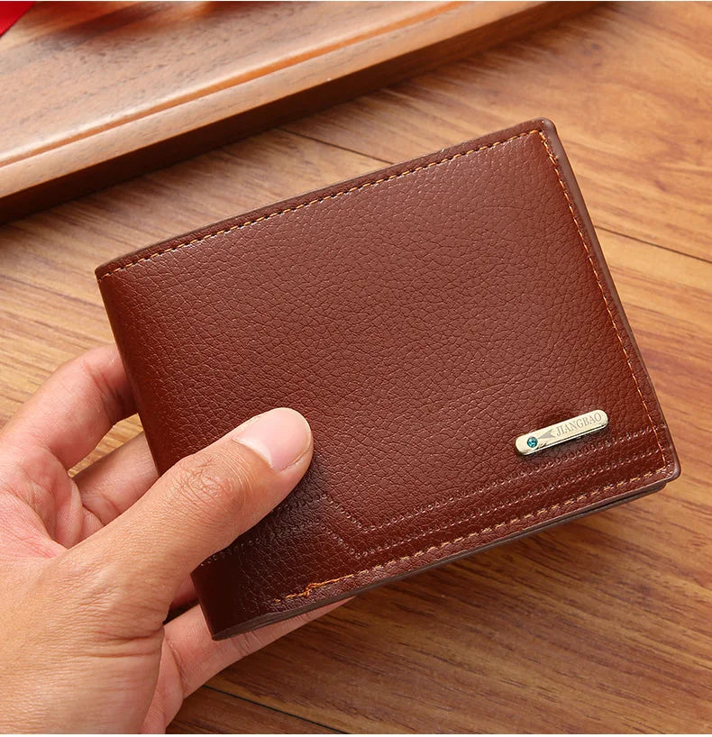 New Men's Short Frosted Leather Wallet Multi-Slot Coin Pocket Photo Holder Small Men's Wallet