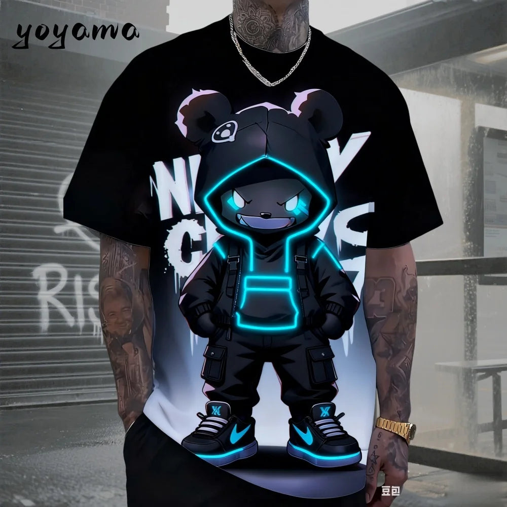 Men's T-Shirts Hip Hop Bear Pattern 3D Print Men's Clothing Summer New Streetwear Oversized Unisex T-Shirt Harajuku Men Clothes