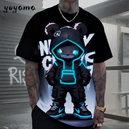 Men's T-Shirts Hip Hop Bear Pattern 3D Print Men's Clothing Summer New Streetwear Oversized Unisex T-Shirt Harajuku Men Clothes