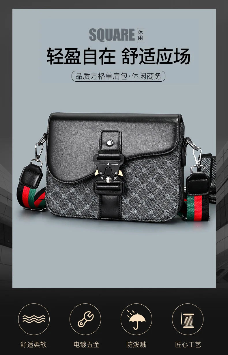 Luxury Plaid Crossbody Bags Men Fashion Buckle Flap Men's Crossbody Bag Casual Shoulder Bag Male Waterproof Business Sling Bags