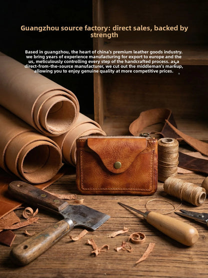New Slim Short Men's Wallet Vintage Genuine Leather Card Holder Zipper Male Coin Purses High Quality Snap Men Money Clips