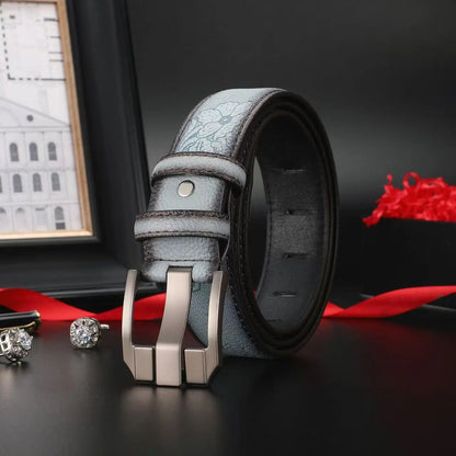 New Genuine leather men's retro western style fashionable alloy buckle belt men's high-end luxury brand jeans belt women