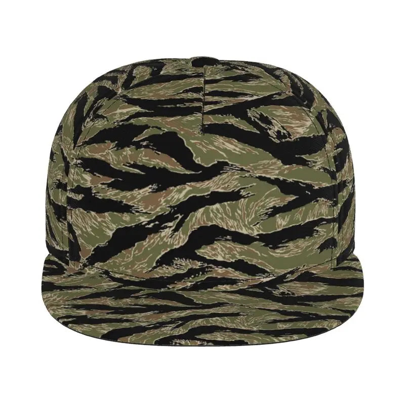 Tiger Stripe Camouflage Military Camo Print Baseball Cap Daily Casual Adjustable Snapback Hat Hip Hop Caps Flat Bill Brim Hats