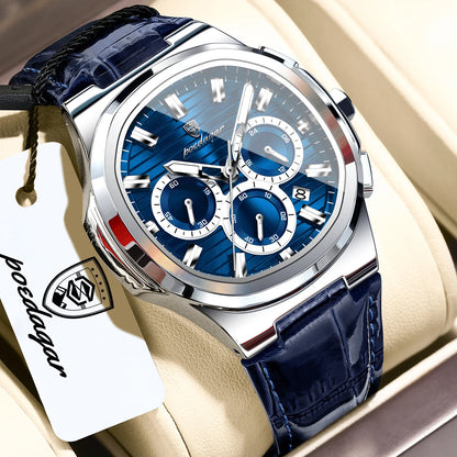 POEDAGAR Top Business Man Wristwatch Date Chronograph Waterproof Luminous Luxury Men Watch Leather Quartz Men's Watches Male+Box