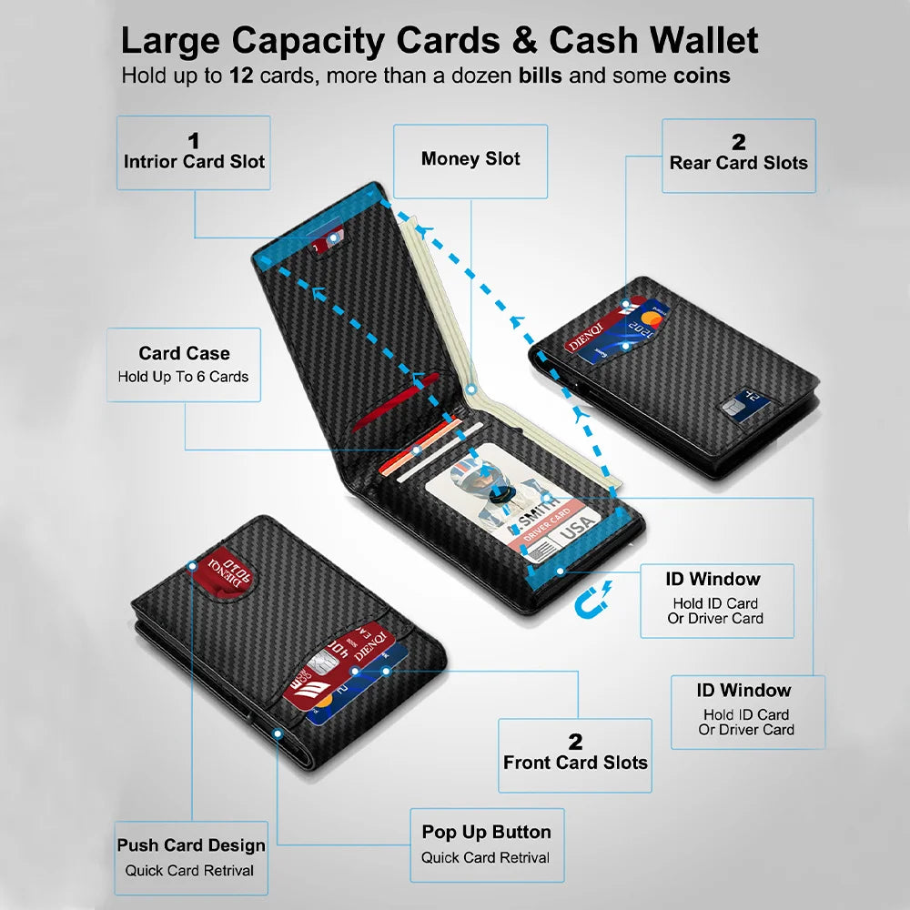 DIENQI Rfid High Quality Business Credit Card Holder Men Wallet Carbon Fiber Travel Pocket Wallet Money Bag Purse Gift for Men