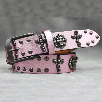Rivet belt Cross and skull Decoration Belt Man's Goth Rock Fashion Ladies Leather Studded Gift Wild Adjustable Women Punk Belt