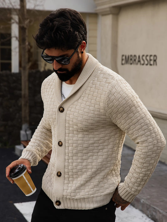 Men's Autumn Winter Cardigan Sweaters Warm Knitted Open Front Long Sleeve V-Neck Pullover in Solid Color for Men