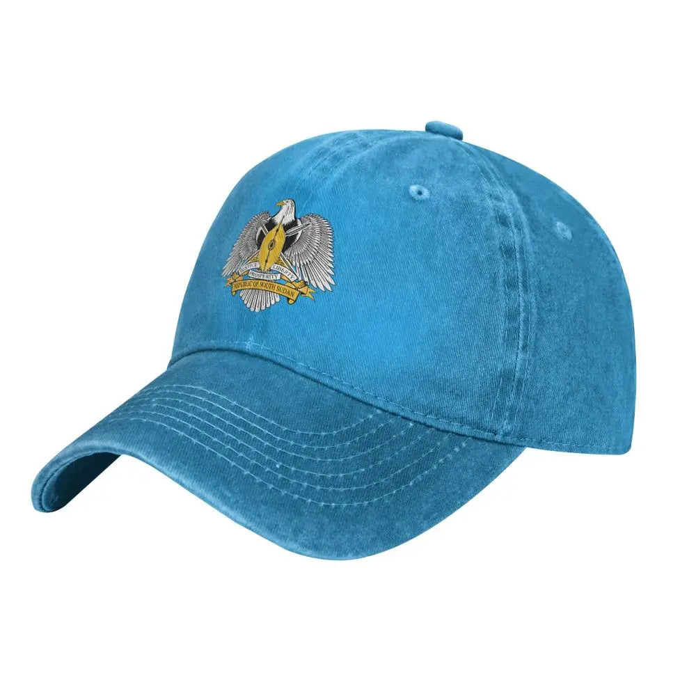 Men Baseball Cap South Sudan Emblem Charcoal Washed Denim Classic Vintage Cotton Dad Trucker Hat Unisex Adult